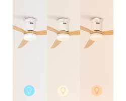 CREATE - Plafondventilator 40W silent Ø132 cm - Met Verlichting drie temperaturen - Met Wifi - Met Afstandsbediening - 6 Snelheden - Timer - Zomer/Winter functie - Wit - WIND CALM