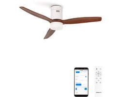 CREATE - Plafondventilator silent 100% hout 40W (Ø112cm) - Met licht LED - WIFI + Afstandsbediening - 6 snelheden - Programmeerbaar - WIND CALM NATURAL WOOD