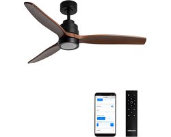 CREATE - Plafondventilator silent 100% hout 40W (Ø112cm) - Met licht LED - WIFI + Afstandsbediening - 6 snelheden - Programmeerbaar - WIND STYLANCE NATURAL WOOD