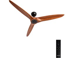 CREATE - Stille plafondventilator 100% hout 40W (Ø132cm) - Geen licht - Afstandsbediening - 6 snelheden - Programmeermogelijkheid - WIND CENTURY