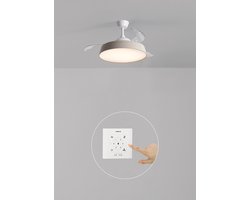 CREATE - Stille plafondventilator 40W (Ø107cm) met intrekbare bladen en LED-licht - Controller voor wandmontage + Afstandsbediening - 6 snelheden - Programmeerbaar - WIND CLEAR CONTOUR