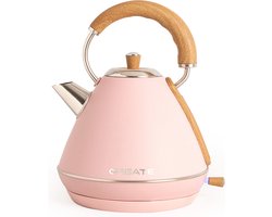 CREATE Waterkoker Retro - 2200 Watt - 1,7 Liter - RVS - BPA vrij - Elektrisch - Pastelroze - Kettle Retro L