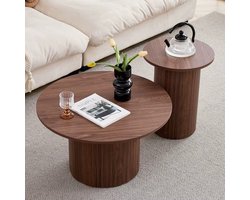 CreateEcom ronde salontafels - set van 2 - Scandinavische stijl - Japandi - bijzettafel - veelzijdige tafel- hout - bruin