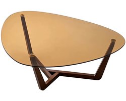 CreateEcom Salontafel - Bijzettafel - Woonkamer tafel - Koffietafel - driehoekig gehard glazen blad - voor slaapkamer, woonkamer, receptie, kantoor - bruin - hout - 107,6X73,6X42 CM