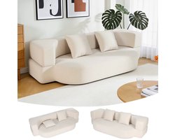 CreateEcom Slaapbank - Bedbank - Bank - Multifunctionele, opvouwbare frameloze slaapbank - omvormbare slaapbank - tweezitsbank met 2 kussens - geschikt voor woonkamers en slaapkamers - Beige
