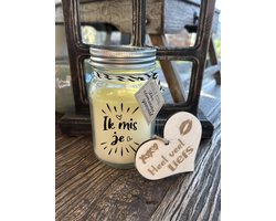 Creaties van Hier - Black & White scented candles Ik mis je met houten hartje – 13,5 cm – vanille