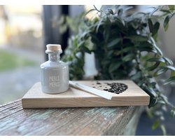 Creaties van Hier - Geurstokjes My Flame met plankje (hartjes) - Met tekst Merci Merci - Met leuk herbruikbaar flesje