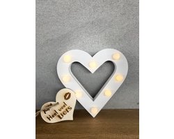 Creaties van Hier - Hartje met houten hartje Gefeliciteerd - Light Letter - Licht Letter - Hout -16,5 x 11,5 x 2 cm