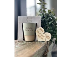 Creaties van Hier - Mok met houten hartje - Beker - Ik Hou Van Jou - Keramiek - Ceramics - 9 x 8 cm