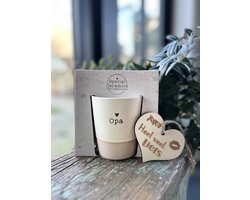 Creaties van Hier - Mok met houten hartje - Beker - Opa - Keramiek - Ceramics - 9 x 8 cm