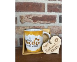 Creaties van hier – Mok Moeder met houten hartje – porselein – 9 cm – cadeau