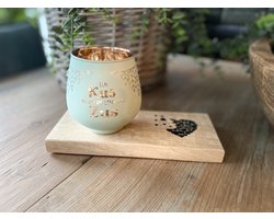 Creaties van Hier - Zus - Kaarsen - Theelichthouder met Plankje - Glas - 9,4x8,9 cm