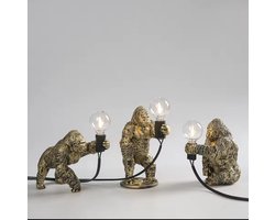 Creatieve Gorilla Tafellamp – Set van 3 | Uniek Design, Sfeervol Licht & Eyecatcher voor Elk Interieur - Goud