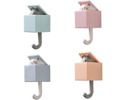 Creatieve klevende kapstokhaak, 4Schattige haken voor huisdieren om jassen, sjaals, mutsen, handdoeken, sleutels, tassen op te hangen, praktische haken voor katten als wanddecoratie ( 4kleuren)