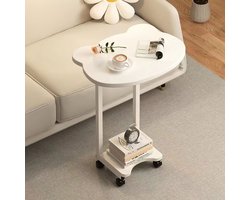 Creatieve Salontafel met Panda Design – Verrijdbare Bijzettafel in Crème Stijl – Schattige Sofa Tafel met Wielen – Wit