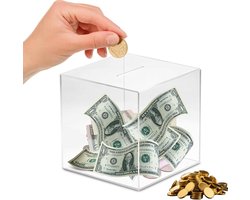 Creatieve Transparante Spaarpot van Acryl 12 x 12 x 12 cm - Ideaal voor Munten, Cash en Budgettering