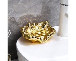 Creatieve zeepdispenser met zelfafvoerend zeeprekje - antislip zeephouder - geschikt voor badkamer, keuken en op reis, goudkleurig design uit één stuk
