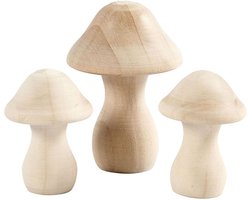 Creativ Company houten decoratie paddestoelen set 3 stuks 4,5-6,5 cm.