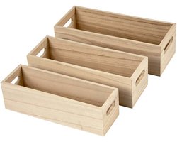 Creativ Company Houten Storage Dozen Hoogte 6.5-7.5 cm Lengte 22+23.5+25 cm Breedte 6.5+7.5+8.5 cm 3 stuks/ 1 Set