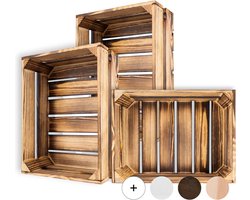 Creative Deco 3 x Gevlamde Houten Doos | 40 x 30 x 15 cm | Vintage Houten Mand | Ideaal voor Opslag Gift Decoratie DIY Ambachten | voor Documenten Speelgoed Gereedschap