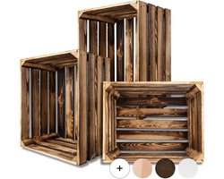 Creative Deco 3 x Gevlamde Houten Doos | 50 x 40 x 30 cm | Vintage Houten Mand Verbrande Stijl | Decoratie DIY Ambachten | voor Documenten Speelgoed Gereedschap