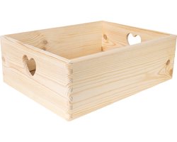 Creative Deco Grote Houten Doos Kist Opberger | 40 x 30 x 14 cm | en Handvat Hart | voor Documenten, Voorwerpen, Speelgoed, Gereedschap