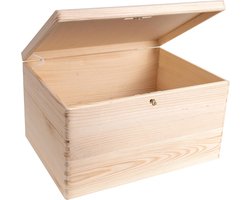 Creative Deco Grote Houten Doos met Sleutel Opberg-Kist | 40 x 30 x 24 cm (+/-1cm) | met Deksel | Perfect voor Documenten, Voorwerpen, Speelgoed, Gereedschap | RUW EN ONVERZEGELD