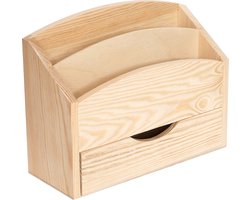 Creative Deco Houten Kist Doos Box Brieven Kranten | 3 Vakjes met Lade | 25.5 x 15.5 x 11.5 cm | Opslag, Decoupage & Decoratie