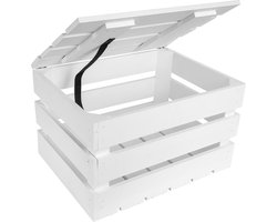 Creative Deco | Houten kist met deksel Wit | 40 x 30 x 22 cm | Houten krat met deksel | Houten kratten, perfect voor kunstenaars in hun atelier | Fruitkisten van hout met deksel: praktisch en decoratief voor elke ruimte