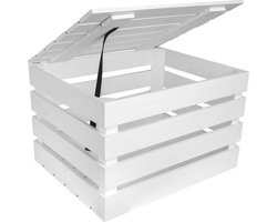 Creative Deco | Houten kist met deksel Wit | 50 x 40 x 30 cm | Houten krat met deksel | Houten kratten, perfect voor kunstenaars in hun atelier | Fruitkisten van hout met deksel: praktisch en decoratief voor elke ruimte
