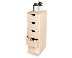 Creative Deco Mini Houten Kist met 5 Laden | Opbergkast | Onbeschilderd Multiplex | 15 x 20,5 x 47 cm | Perfect voor Opbergen, Decoupage en Decoreren