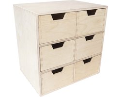 Creative Deco Mini Houten Kist met 6 Laden | Opbergkast Box | Onbeschilderd Multiplex | 28.5 x 20 x 28.5 cm