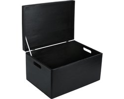 Creative Deco XXL Zwart Grote Houten Doos Opbergdoos | 40 x 30 x 24 cm | met Deksel en Handvatten | Kerst, Kerstmis Cadeau