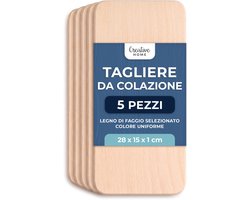 Creative Home 5-delige set lichte houten ontbijtplankjes, 28 x 15 cm, Geselecteerde houten plankjes, snijplank, omkeerbare snijplank, ontbijtplank, houten plank voor brood, vlees en groenten