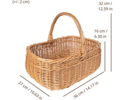 Creative Home Grote Rieten Mand met Handvat 36 x 27 x 32 cm Lichtgewicht | voor Picknick Planten Opberg Decoratie | Handgeweven