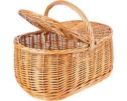 Creative Home Grote Rieten Mand met Handvat en Deksel Picknick | 45x30x38cm Lichtgewicht | Boodschappenmand Cadeau | Handgeweven