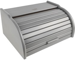 Creative Home Houten Broodtrommel Grijs | 38 x 28,5 x 17,5 cm (+/- 1cm) | Natuurlijk Beukenhout | Container met Roltop | Brooddoos voor Elke Keuken | Perfect voor Droogvoer