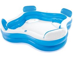 Creative Kids - Vierkant Familiezwembad - Opblaasbaar - 4 Loungestoelen - 183 x 183 x 51 cm - Drankjeshouders - Hoofdsteunen