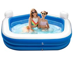 Creative Kids Vijfhoekig Familiezwembad - Opblaasbaar - 2 Loungestoelen - 213 x 206 x 60 cm - Drankjeshouders - Hoofdsteunen