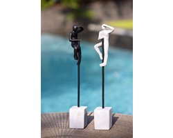 Creato Sculptuur Samen ver vooruit kijken - op stick met sokkel zwart en wit hoogte 47 cm