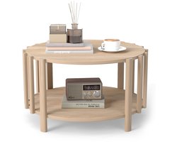 Creatorally Ronde Salontafel - 70x70x40cm - Salontafel met Opbergruimte - Multifunctionele Bijzettafel voor de Woonkamer - Banktafe - Natuurhout Kleur - Bijzettafel - Tafel - Woonkamertafel