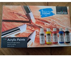 Crelando Acryl verf - 5 Stuks x 100ml - 5 Kleuren - Sneldrogend - Hobbyverf