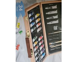 Crelando Acryl verf set 34-delig - in Beukenhouten koffer