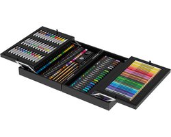 CRELANDO Tekenkoffer - 174-delige set met stiften, potloden en verf in houten koffer