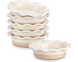 Crème brlee schaaltjes, set van 6, taartvorm aardewerk om te bakken, 256 ml taartvorm, kleine ovenschaal, gemakkelijk te reinigen, vaatwasser-, magnetron- en ovenbestendig, beige