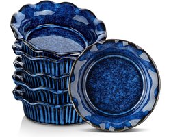 Crème Brulee kommen set van 6, taartvorm steengoed om te bakken, 256 ml cakevorm, kleine ovenschaal, gemakkelijk schoon te maken, vaatwasser-, magnetron- en ovenbestendig, blauw