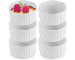 Creme Brulee Schaaltjes Keramiek Wit 260 ml 6 stuks - Ramekins - Set - Ovenschaal - Snackkommen - Dipschalen - Kleine Komen voor Dipsauzen en Snacks