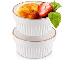 Creme Brulee Schaaltjes Porselein Wit 11 cm, 275 ml 2 stuks - Ramekins - Set - Ovenschaal - Snackkommen - Dipschalen - Kleine Komen voor Dipsauzen en Snacks