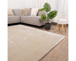 Crème Tapijt Wasbaar Laagpolig Vloerkleed met Anti Slip Koho Soft Comfort Wasbaar op 30° - 160x160cm- Modern - Woonkamer - Salon - Slaapkamer - Eetkamer