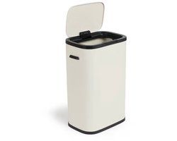 Crème witte prullenbak 60 liter met softclose deksel - stijlvolle afvalemmer voor keuken of kantoor - modern design - stevige constructie - geurwerend en geruisloos sluitend - ideaal voor dagelijks gebruik - eenvoudig schoon te make